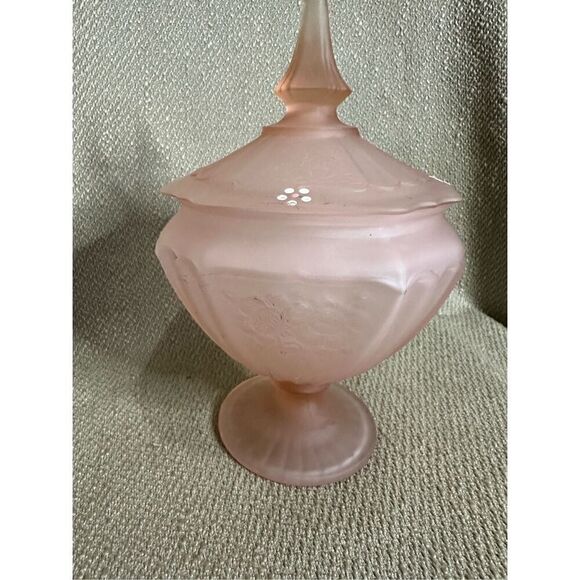 Vintage Anchor Hocking Mayfair Pink Frosted Depression Candy Dish & Lid Floral - Picture 4 of 11